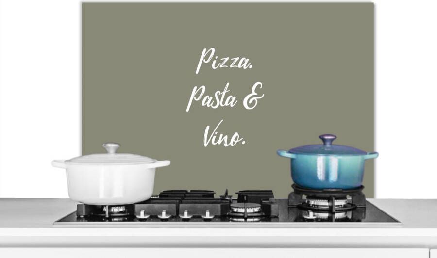 KitchenYeah Spatscherm keuken 80x55 cm Kookplaat achterwand Spreuken Pizza pasta & vino Quotes Eten Drinken Muurbeschermer Spatwand fornuis Hoogwaardig aluminium