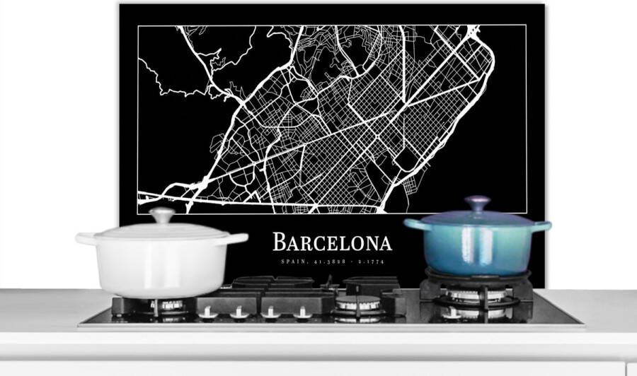 KitchenYeah Spatscherm keuken 80x55 cm Kookplaat achterwand Stadskaart Barcelona Plattegrond Kaart Muurbeschermer Spatwand fornuis Hoogwaardig aluminium