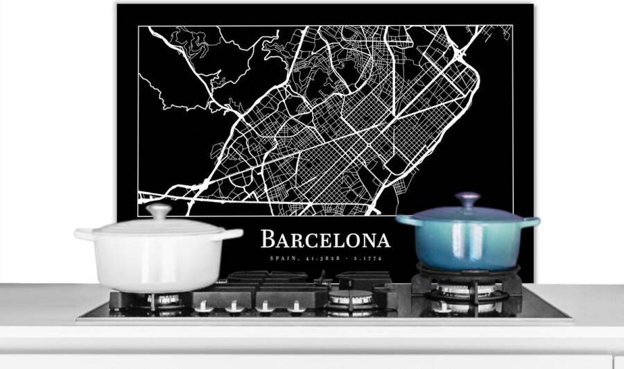 KitchenYeah Spatscherm keuken 80x55 cm Kookplaat achterwand Stadskaart Barcelona Plattegrond Kaart Muurbeschermer Spatwand fornuis Hoogwaardig aluminium