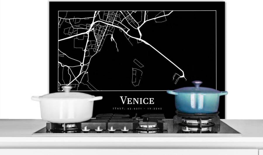 KitchenYeah Spatscherm keuken 80x55 cm Kookplaat achterwand Stadskaart Venetië Kaart Plattegrond Venice Muurbeschermer Spatwand fornuis Hoogwaardig aluminium