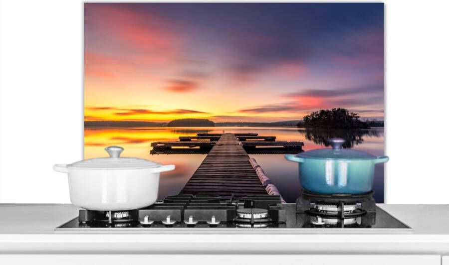 KitchenYeah Spatscherm keuken 80x55 cm Kookplaat achterwand Steiger Zonsondergang Water Zee Reflectie Muurbeschermer Spatwand fornuis Hoogwaardig aluminium