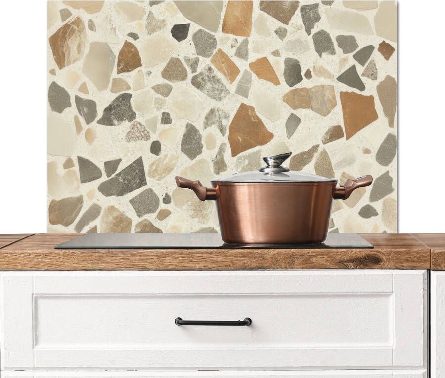KitchenYeah Spatscherm keuken 80x55 cm Kookplaat achterwand Stenen Terrazzo Decoratie Tegels Muurbeschermer Spatwand fornuis Hoogwaardig aluminium