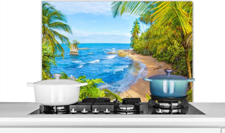 KitchenYeah Spatscherm keuken 80x55 cm Kookplaat achterwand Strand Amerika Palmbomen Muurbeschermer Spatwand fornuis Hoogwaardig aluminium
