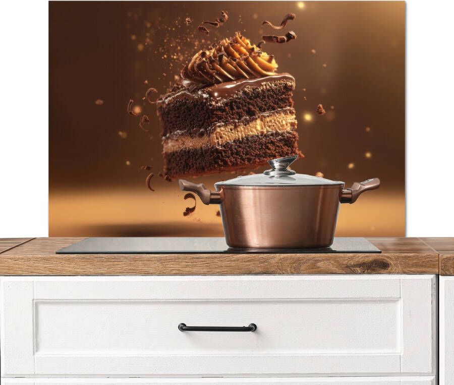 KitchenYeah Spatscherm keuken 80x55 cm Kookplaat achterwand Taart Chocolade Eten Brownie Muurbeschermer Spatwand fornuis Hoogwaardig aluminium