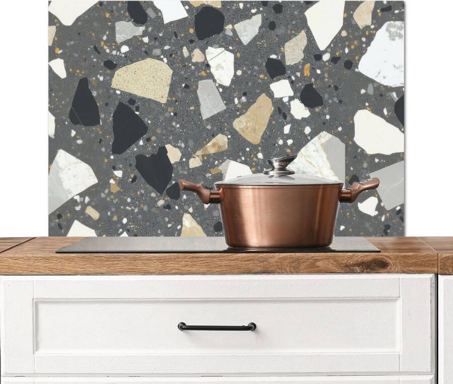 KitchenYeah Spatscherm keuken 80x55 cm Kookplaat achterwand Terrazzo Decoratie Interieur Stenen Muurbeschermer Spatwand fornuis Hoogwaardig aluminium