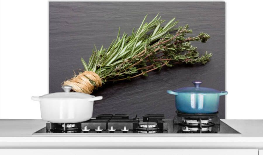 KitchenYeah Spatscherm keuken 80x55 cm Kookplaat achterwand Tijm Kruiden Groen Tafel Keuken Steen Muurbeschermer Spatwand fornuis Hoogwaardig aluminium - Foto 2