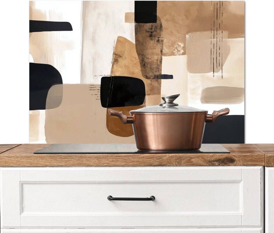 KitchenYeah Spatscherm keuken 80x55 cm Kookplaat achterwand Vlakken Abstract Zwart Strepen Muurbeschermer Spatwand fornuis Hoogwaardig aluminium