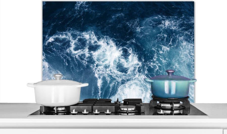 KitchenYeah Spatscherm keuken 80x55 cm Kookplaat achterwand Water Golf Blauw Muurbeschermer Spatwand fornuis Hoogwaardig aluminium