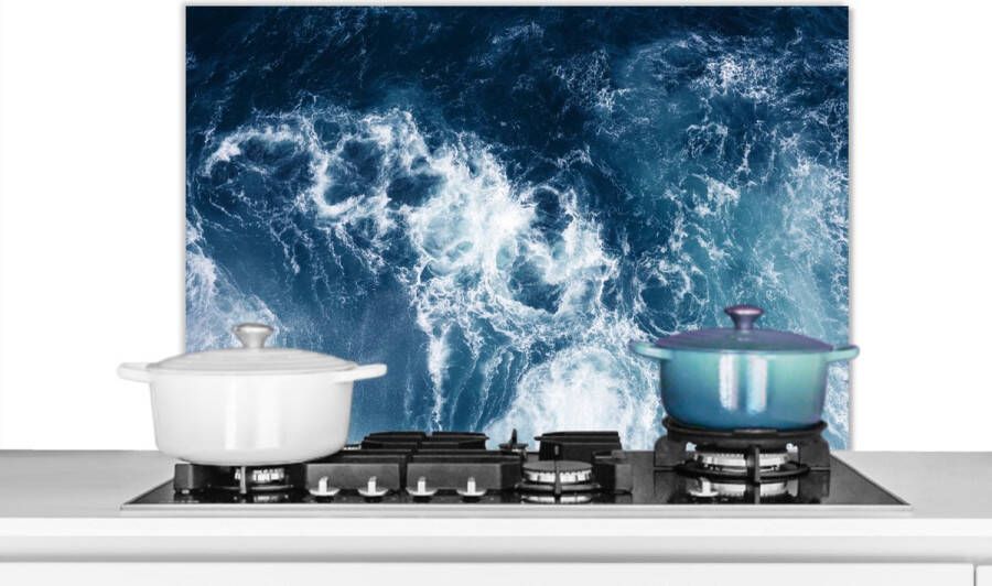 KitchenYeah Spatscherm keuken 80x55 cm Kookplaat achterwand Water Golf Blauw Muurbeschermer Spatwand fornuis Hoogwaardig aluminium