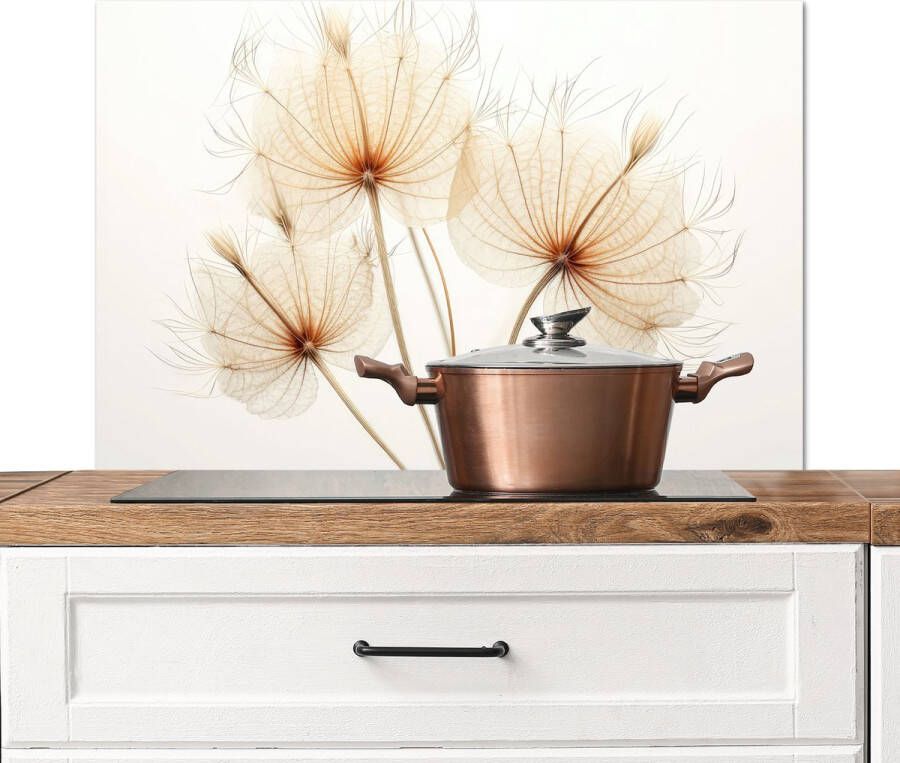 KitchenYeah Spatscherm keuken 80x55 cm Kookplaat achterwand Zonlicht Paardenbloemen Natuur Botanisch Muurbeschermer Spatwand fornuis Hoogwaardig aluminium