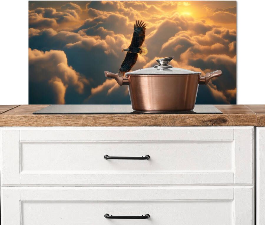KitchenYeah Spatscherm keuken 90x45 cm Kookplaat achterwand Adelaar Wolken Zon Muurbeschermer Spatwand fornuis Hoogwaardig aluminium