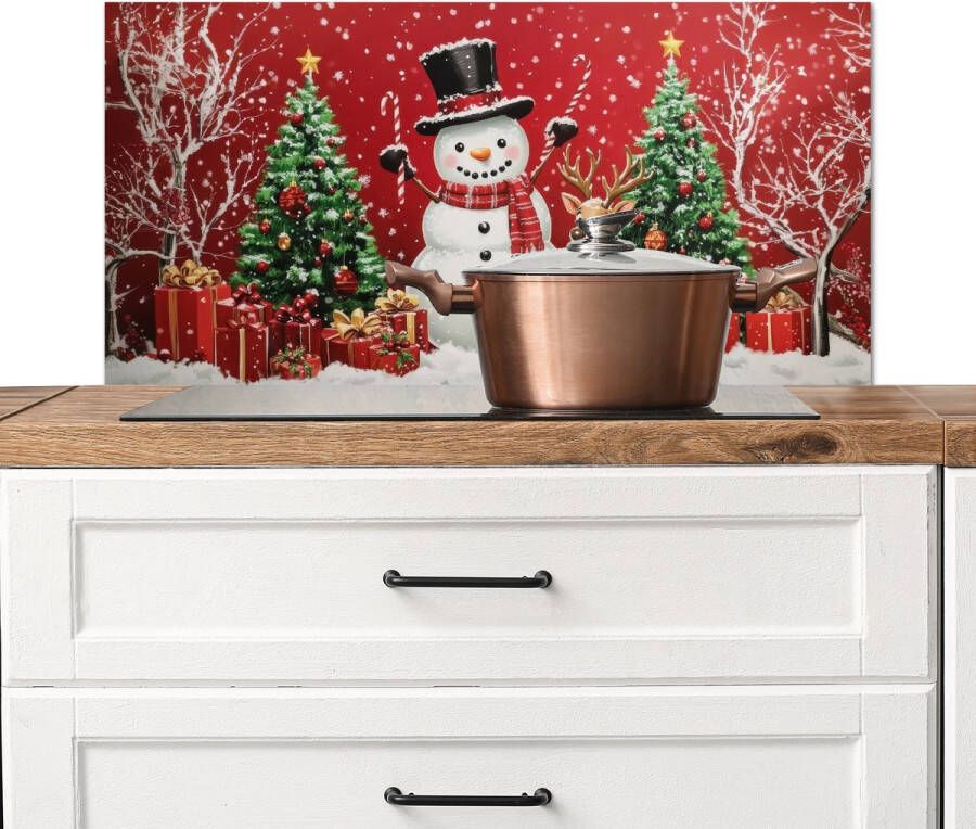 KitchenYeah Spatscherm keuken 90x45 cm Kookplaat achterwand Feestvreugde Winterbos Kleurrijk Muurbeschermer Spatwand fornuis Hoogwaardig aluminium