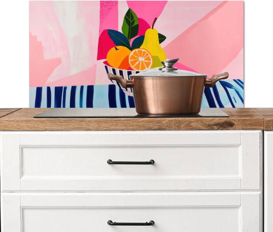 KitchenYeah Spatscherm keuken 90x45 cm Kookplaat achterwand Fruit Abstracte achtergrond Roze Muurbeschermer Spatwand fornuis Hoogwaardig aluminium