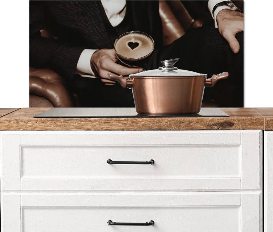 KitchenYeah Spatscherm keuken 90x45 cm Kookplaat achterwand Hartje Cocktail Espresso Martini Hand Muurbeschermer Spatwand fornuis Hoogwaardig aluminium