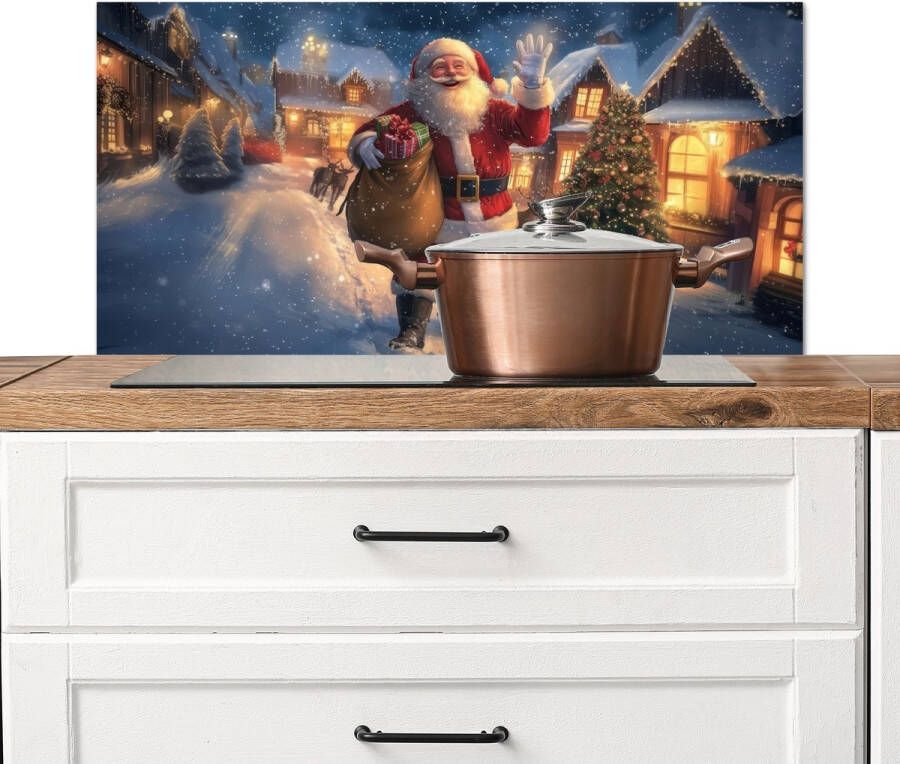 KitchenYeah Spatscherm keuken 90x45 cm Kookplaat achterwand Kerstman Dorp Hert Donker Muurbeschermer Spatwand fornuis Hoogwaardig aluminium