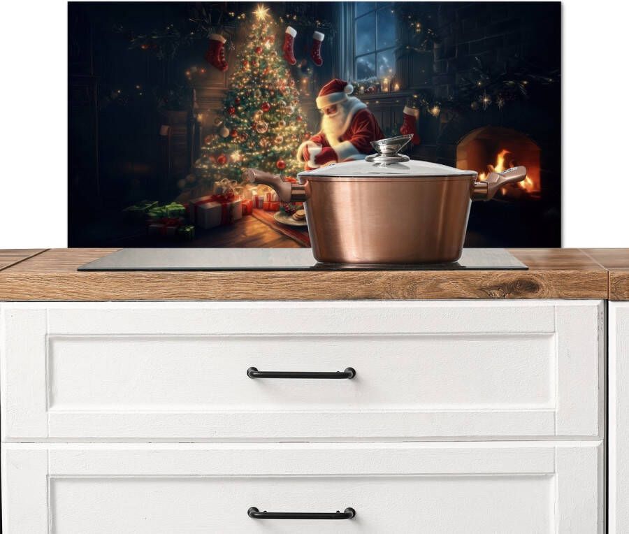 KitchenYeah Spatscherm keuken 90x45 cm Kookplaat achterwand Kerstman Haard Donker Muurbeschermer Spatwand fornuis Hoogwaardig aluminium