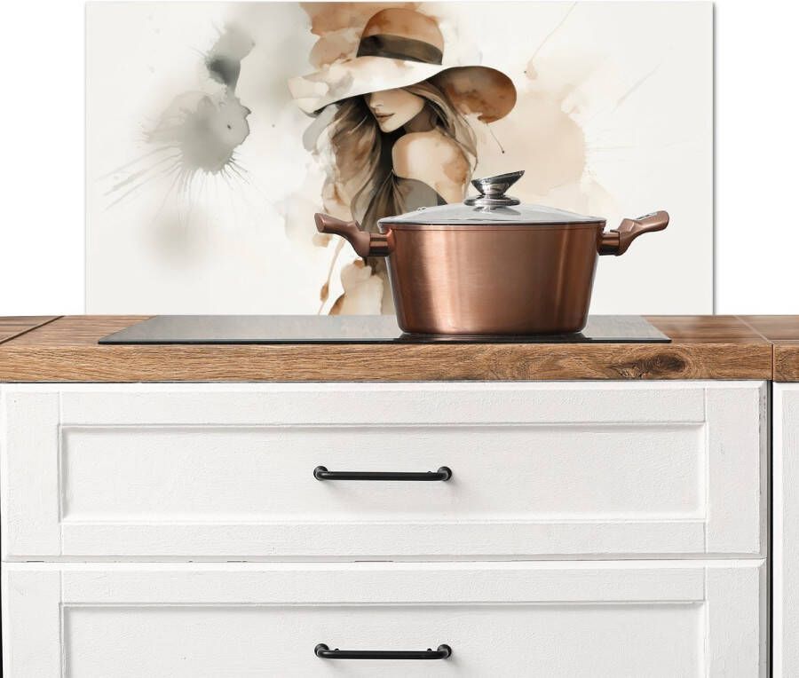 KitchenYeah Spatscherm keuken 90x45 cm Kookplaat achterwand Mysterieus Vrouw Sepia Muurbeschermer Spatwand fornuis Hoogwaardig aluminium