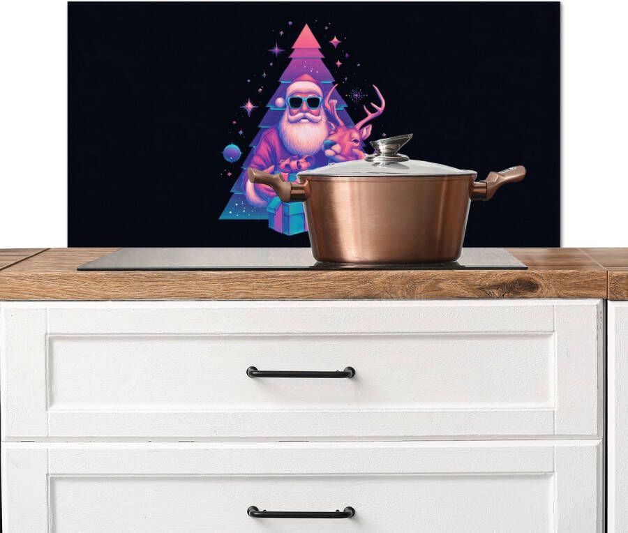 KitchenYeah Spatscherm keuken 90x45 cm Kookplaat achterwand Retro Kerstman Rendieren Kerstboom Muurbeschermer Spatwand fornuis Hoogwaardig aluminium