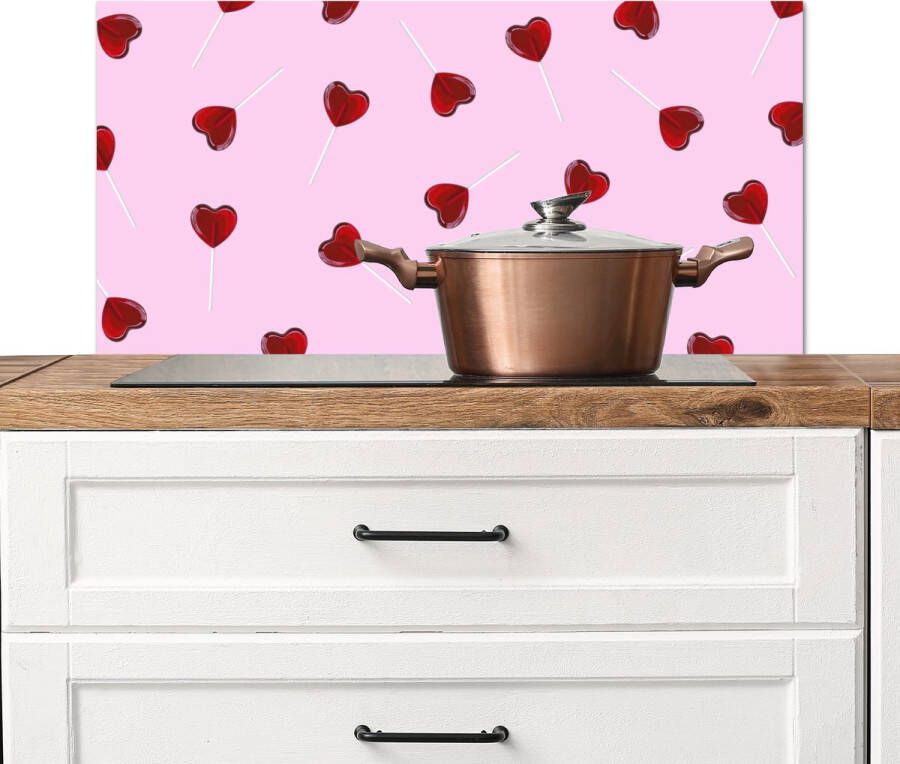 KitchenYeah Spatscherm keuken 90x45 cm Kookplaat achterwand Roze Hart Lolly Snoep Muurbeschermer Spatwand fornuis Hoogwaardig aluminium