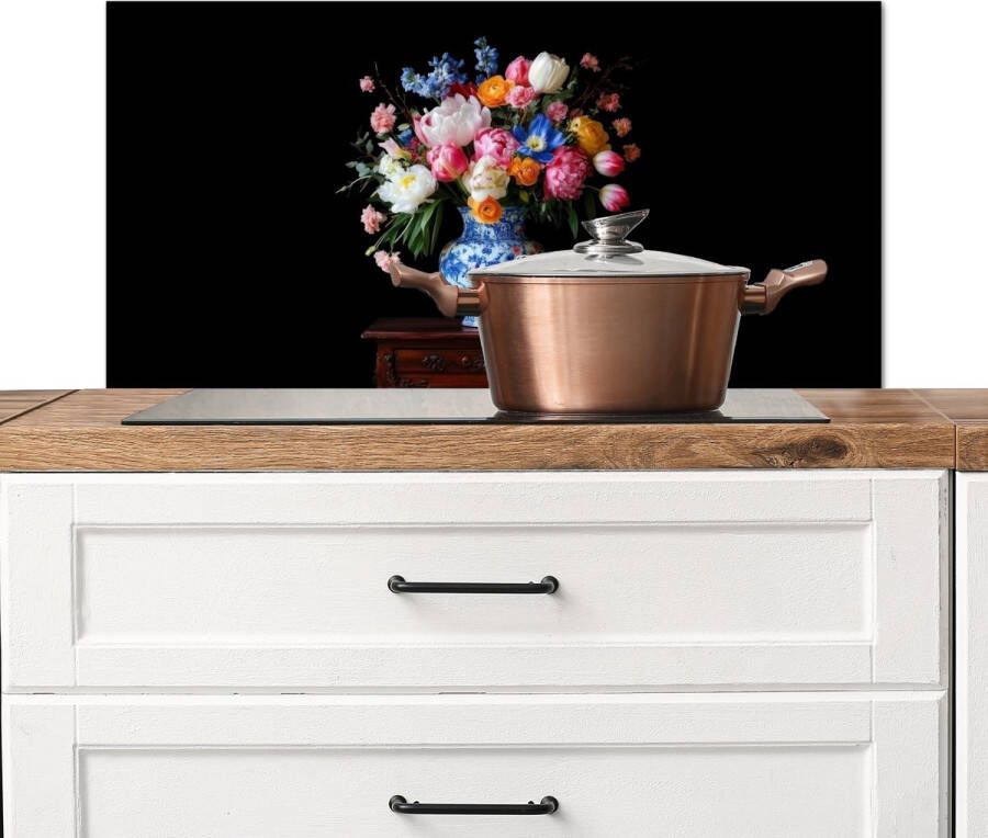 KitchenYeah Spatscherm keuken 90x45 cm Kookplaat achterwand Rozen Bloemen Vaas Boeket Muurbeschermer Spatwand fornuis Hoogwaardig aluminium