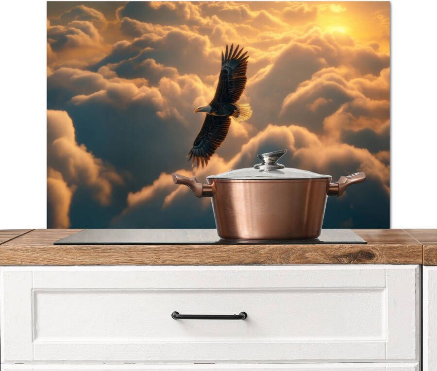KitchenYeah Spatscherm keuken 90x60 cm Kookplaat achterwand Adelaar Wolken Zon Muurbeschermer Spatwand fornuis Hoogwaardig aluminium