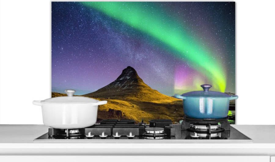KitchenYeah Spatscherm keuken 90x60 cm Kookplaat achterwand Aurora Noorderlicht Nacht Muurbeschermer Spatwand fornuis Hoogwaardig aluminium
