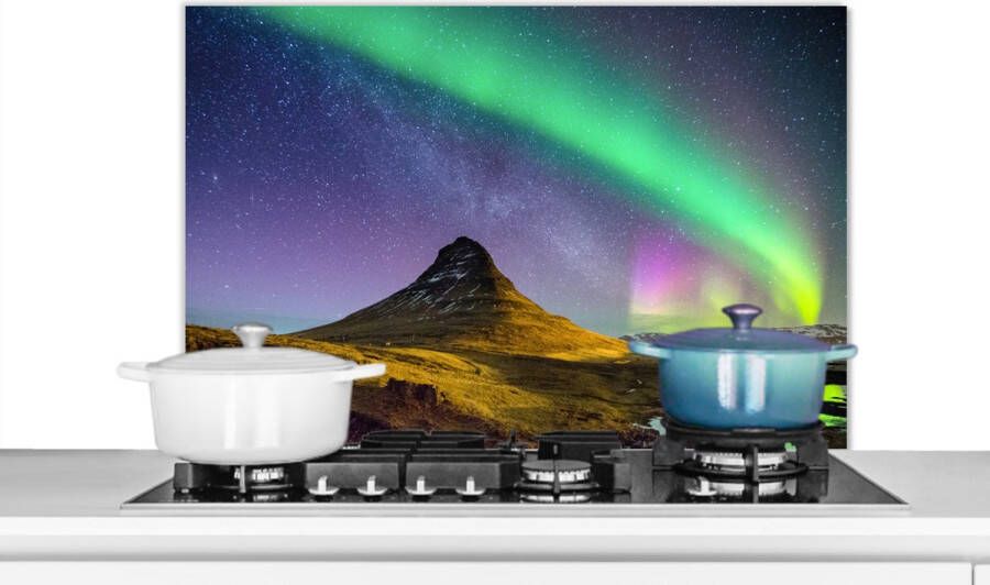KitchenYeah Spatscherm keuken 90x60 cm Kookplaat achterwand Aurora Noorderlicht Nacht Muurbeschermer Spatwand fornuis Hoogwaardig aluminium