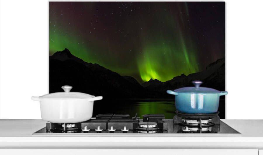 KitchenYeah Spatscherm keuken 90x60 cm Kookplaat achterwand Aurora Sterrenhemel Bergen Muurbeschermer Spatwand fornuis Hoogwaardig aluminium