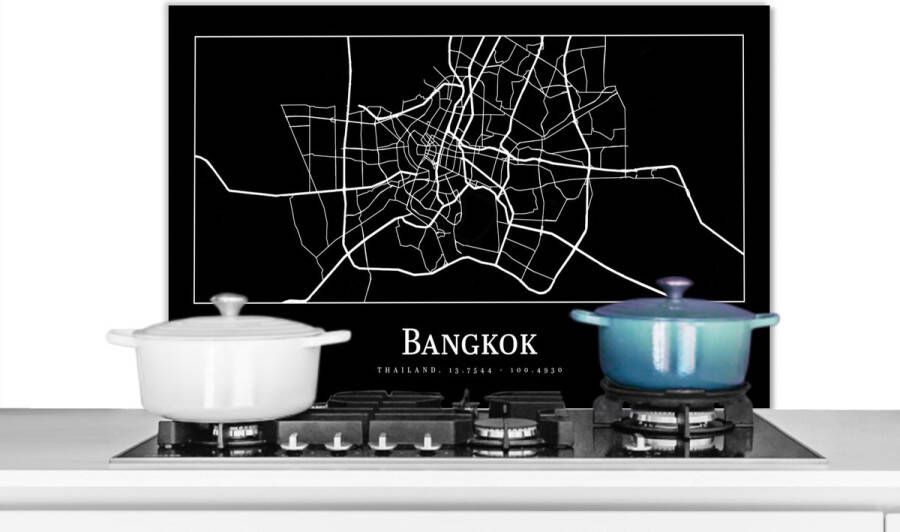 KitchenYeah Spatscherm keuken 90x60 cm Kookplaat achterwand Bangkok Kaart Stadskaart Plattegrond Muurbeschermer Spatwand fornuis Hoogwaardig aluminium
