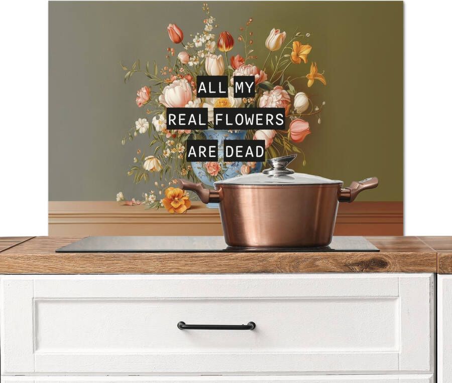 KitchenYeah Spatscherm keuken 90x60 cm Kookplaat achterwand Bloem Quote Vintage Art Muurbeschermer Spatwand fornuis Hoogwaardig aluminium