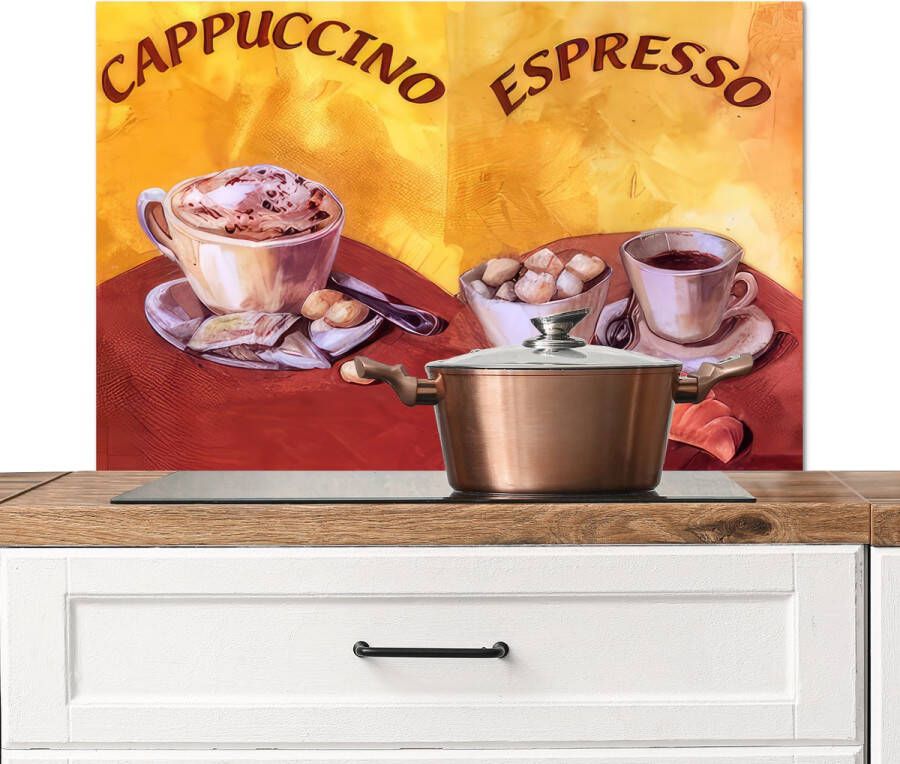 KitchenYeah Spatscherm keuken 90x60 cm Kookplaat achterwand Cappuccino Espresso Koffie Vintage Muurbeschermer hittebestendig Spatwand fornuis Hoogwaardig aluminium