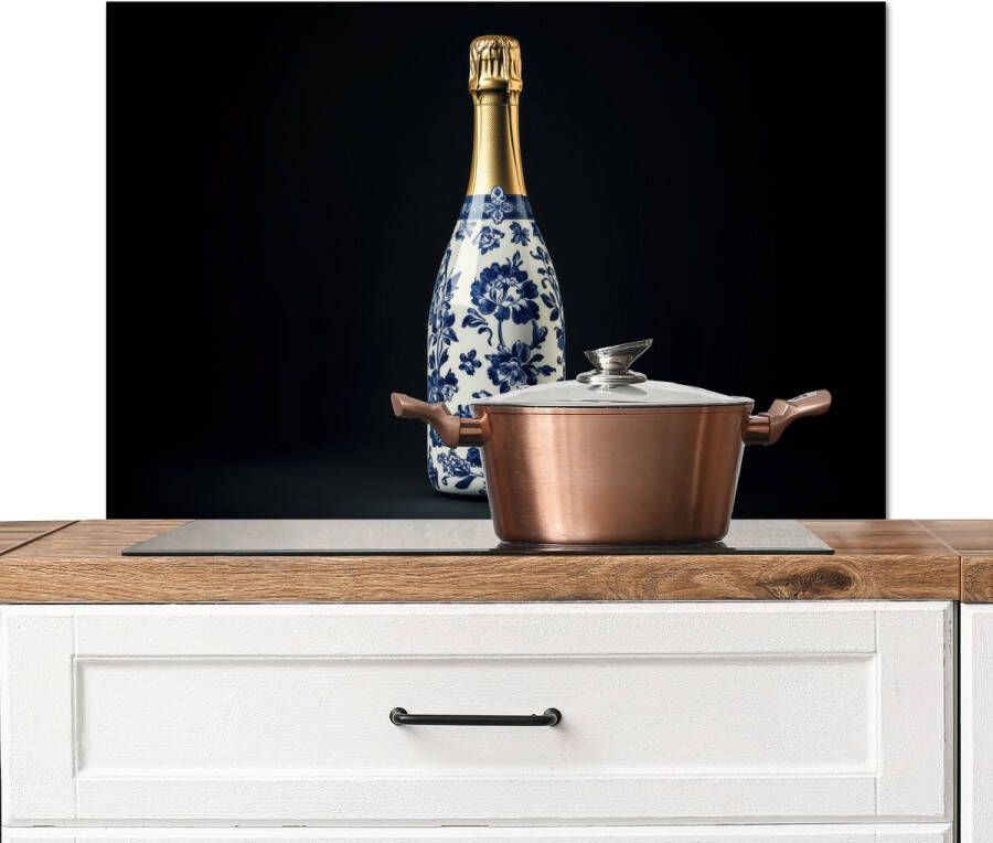 KitchenYeah Spatscherm keuken 90x60 cm Kookplaat achterwand Champagne Bloemen Goud Chique Muurbeschermer Spatwand fornuis Hoogwaardig aluminium