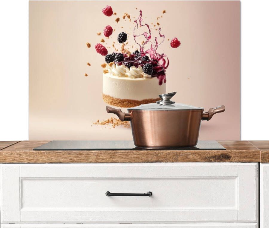 KitchenYeah Spatscherm keuken 90x60 cm Kookplaat achterwand Cheesecake Eten Roze Taart Muurbeschermer Spatwand fornuis Hoogwaardig aluminium