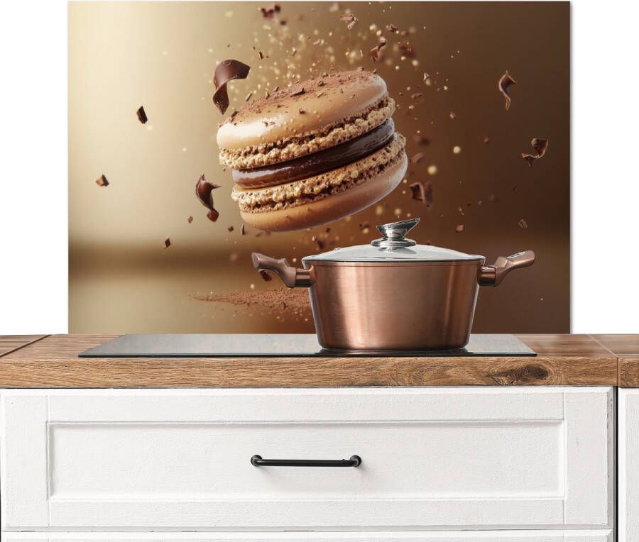 KitchenYeah Spatscherm keuken 90x60 cm Kookplaat achterwand Chocolade Macarons Eten Snoep Muurbeschermer Spatwand fornuis Hoogwaardig aluminium
