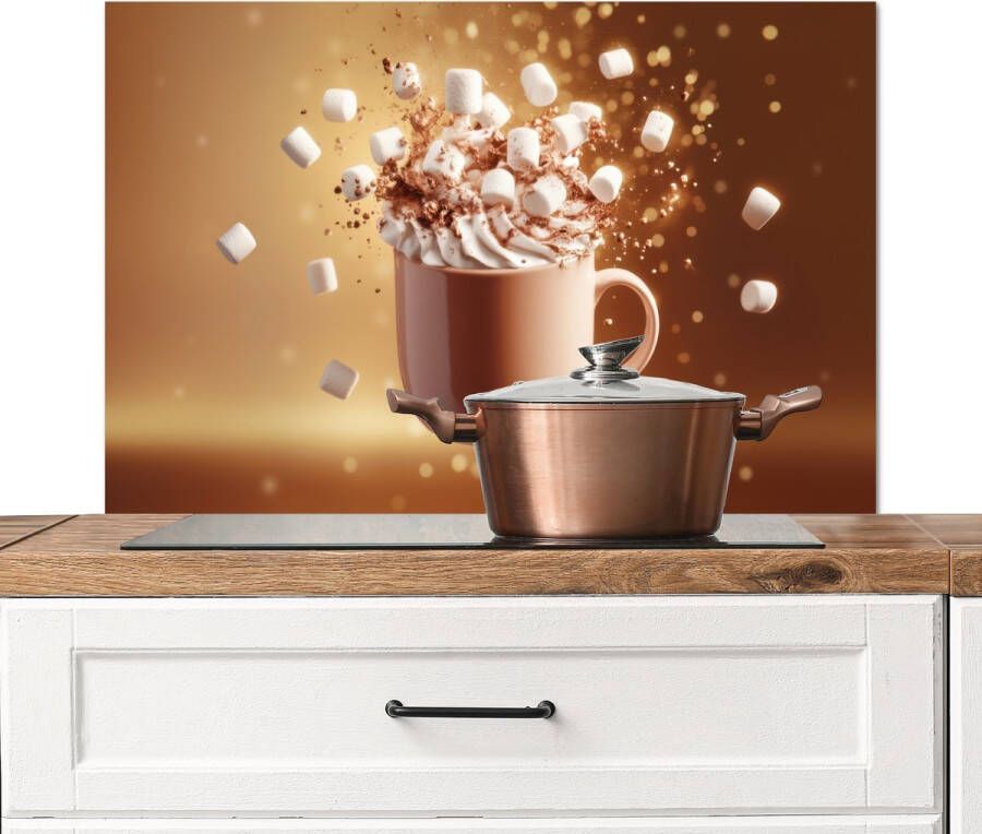 KitchenYeah Spatscherm keuken 90x60 cm Kookplaat achterwand Chocomelk Drinken Warm Bruin Muurbeschermer Spatwand fornuis Hoogwaardig aluminium