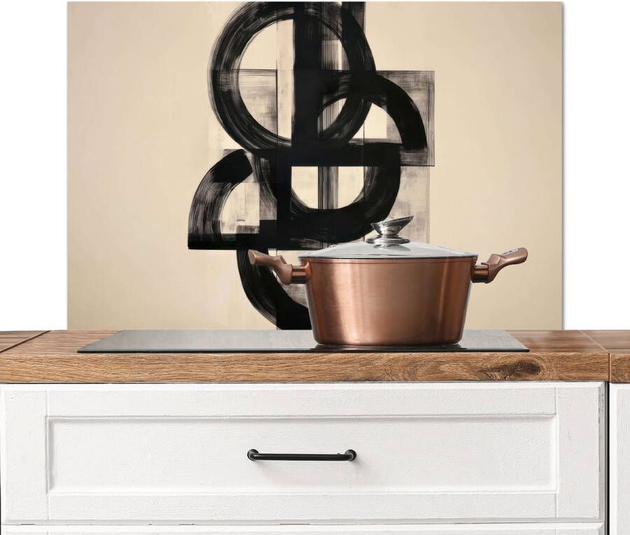 KitchenYeah Spatscherm keuken 90x60 cm Kookplaat achterwand Cirkels Lijnen Vormen Zwart Muurbeschermer Spatwand fornuis Hoogwaardig aluminium