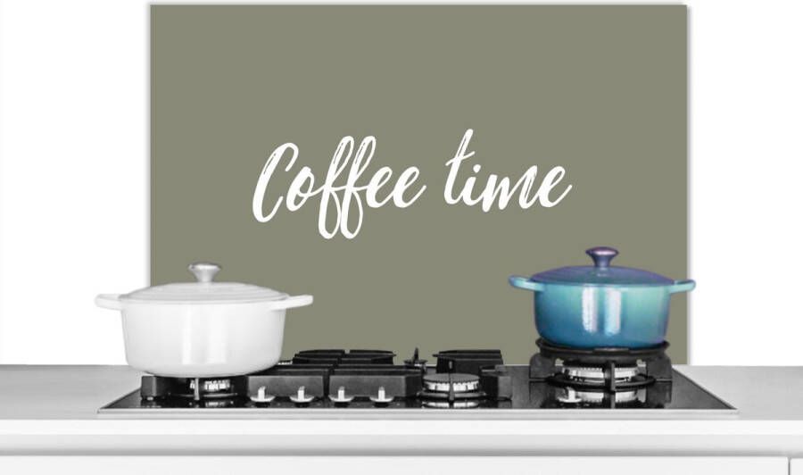 KitchenYeah Spatscherm keuken 90x60 cm Kookplaat achterwand Coffee time Spreuken Quotes Koffie Muurbeschermer Spatwand fornuis Hoogwaardig aluminium