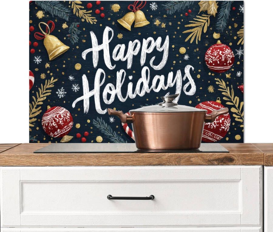 KitchenYeah Spatscherm keuken 90x60 cm Kookplaat achterwand Feestelijk Kerstgroet Kleurrijk Muurbeschermer Spatwand fornuis Hoogwaardig aluminium