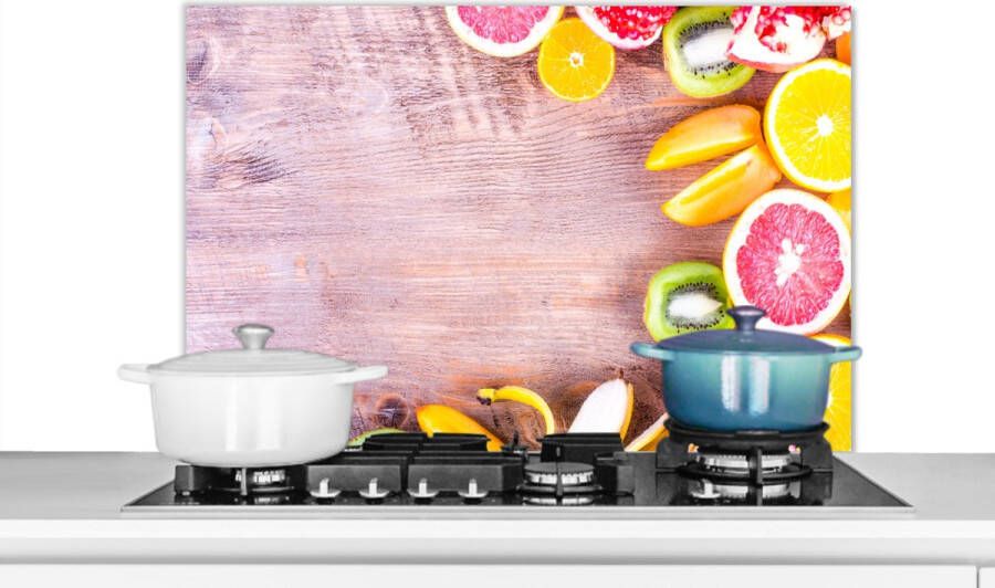 KitchenYeah Spatscherm keuken 90x60 cm Kookplaat achterwand Fruit Citrus Keuken Zomer Muurbeschermer Spatwand fornuis Hoogwaardig aluminium