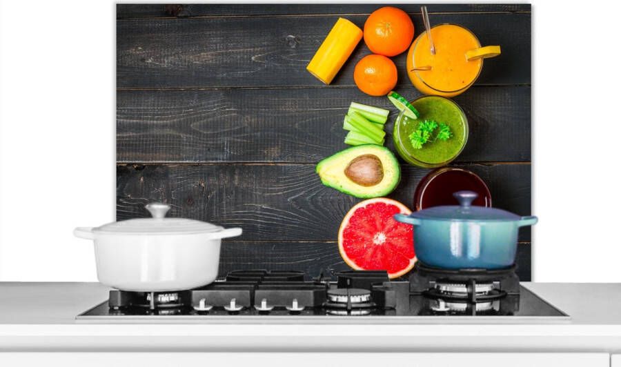 KitchenYeah Spatscherm keuken 90x60 cm Kookplaat achterwand Fruit Smoothie Industrieel Zomer Muurbeschermer Spatwand fornuis Hoogwaardig aluminium