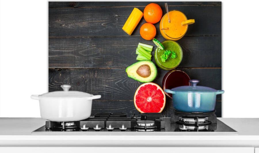 KitchenYeah Spatscherm keuken 90x60 cm Kookplaat achterwand Fruit Smoothie Industrieel Zomer Muurbeschermer Spatwand fornuis Hoogwaardig aluminium