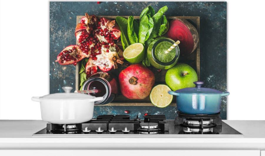 KitchenYeah Spatscherm keuken 90x60 cm Kookplaat achterwand Fruitkist Fruit Smoothie Muurbeschermer Spatwand fornuis Hoogwaardig aluminium