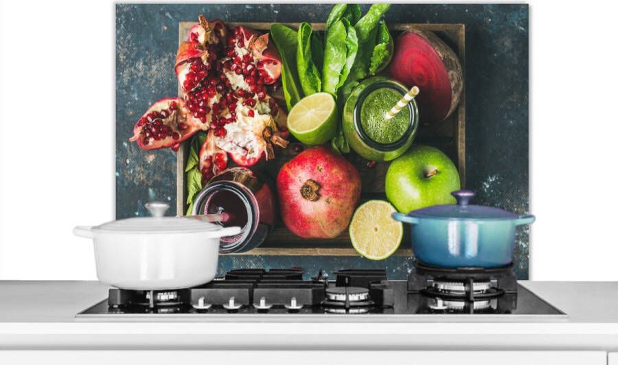 KitchenYeah Spatscherm keuken 90x60 cm Kookplaat achterwand Fruitkist Fruit Smoothie Muurbeschermer Spatwand fornuis Hoogwaardig aluminium