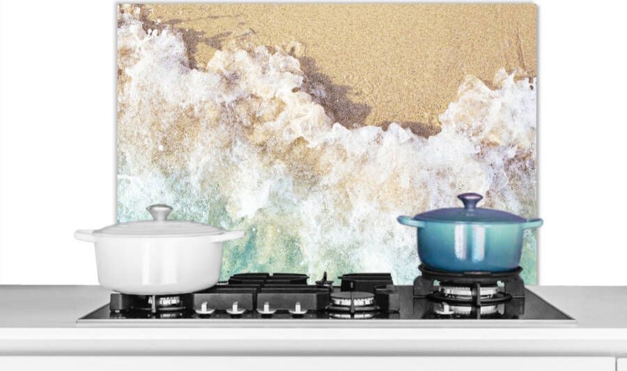 KitchenYeah Spatscherm keuken 90x60 cm Kookplaat achterwand Golf Strand Zee Water Muurbeschermer Spatwand fornuis Hoogwaardig aluminium