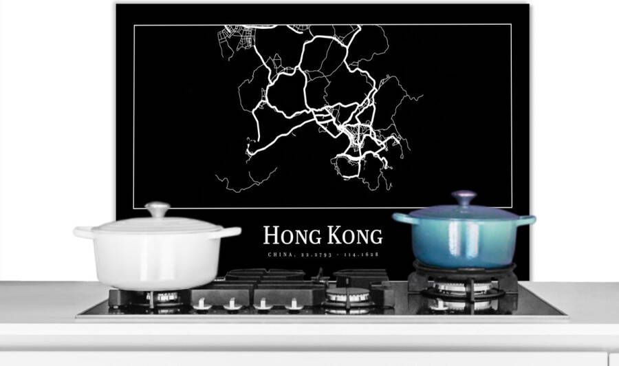 KitchenYeah Spatscherm keuken 90x60 cm Kookplaat achterwand Hong Kong Kaart Stadskaart Plattegrond Muurbeschermer Spatwand fornuis Hoogwaardig aluminium