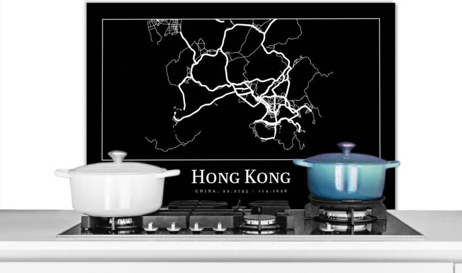 KitchenYeah Spatscherm keuken 90x60 cm Kookplaat achterwand Hong Kong Kaart Stadskaart Plattegrond Muurbeschermer Spatwand fornuis Hoogwaardig aluminium