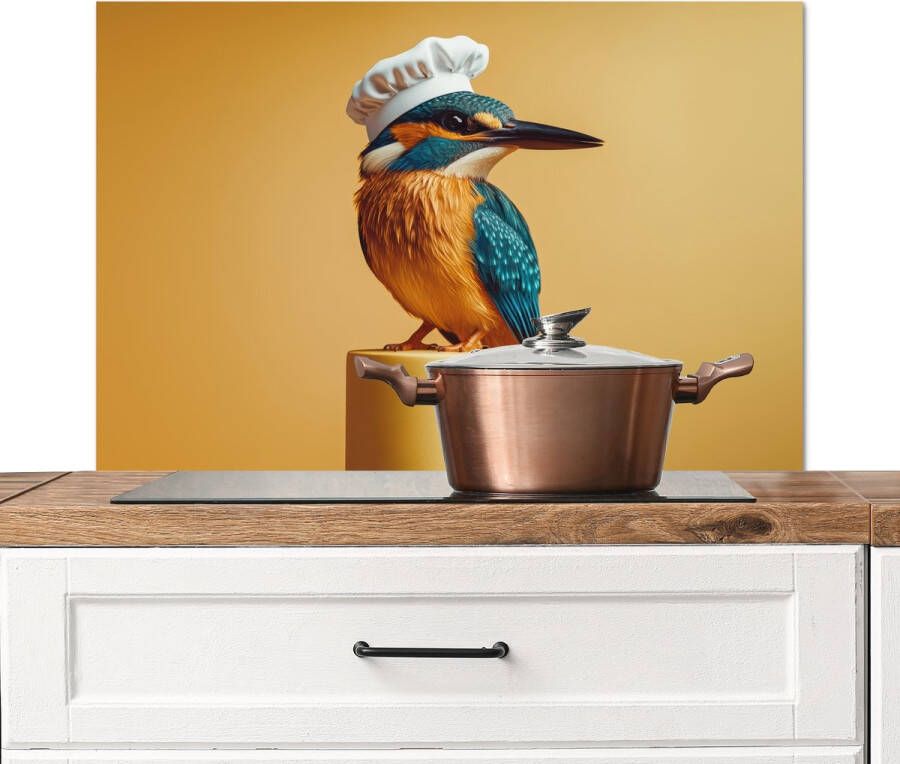 KitchenYeah Spatscherm keuken 90x60 cm Kookplaat achterwand Ijsvogel Pilaar Koksmuts Vogel Muurbeschermer Spatwand fornuis Hoogwaardig aluminium