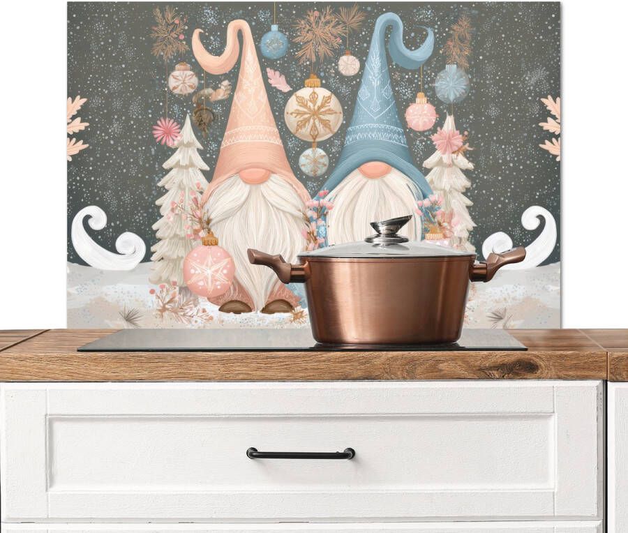 KitchenYeah Spatscherm keuken 90x60 cm Kookplaat achterwand Kerst Gnomen Pastel Muurbeschermer Spatwand fornuis Hoogwaardig aluminium