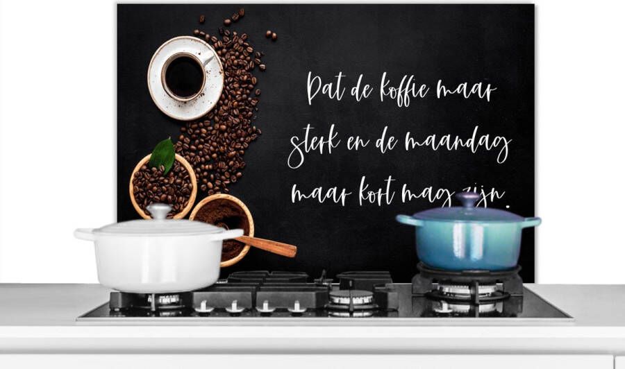KitchenYeah Spatscherm keuken 90x60 cm Kookplaat achterwand Keuken Dat de koffie maar sterk mag zijn Koffie Espresso Muurbeschermer Spatwand fornuis Hoogwaardig aluminium