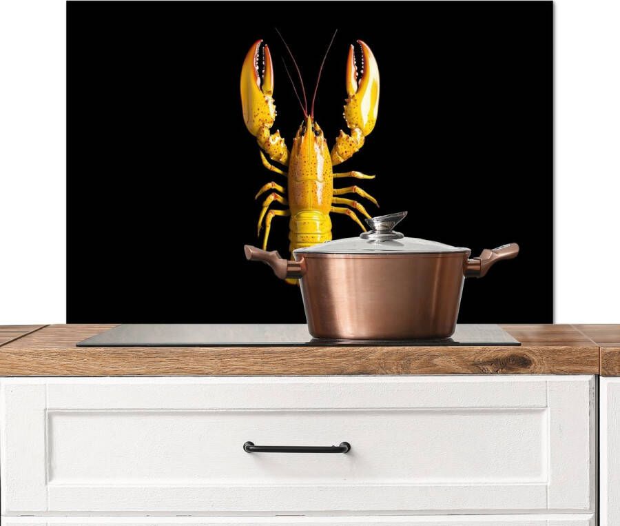 KitchenYeah Spatscherm keuken 90x60 cm Kookplaat achterwand Kreeft Geel Stippen Effen Muurbeschermer Spatwand fornuis Hoogwaardig aluminium